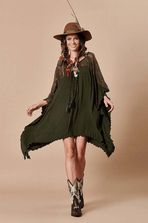 Kaftan com Rendas nos Ombros Verde Militar