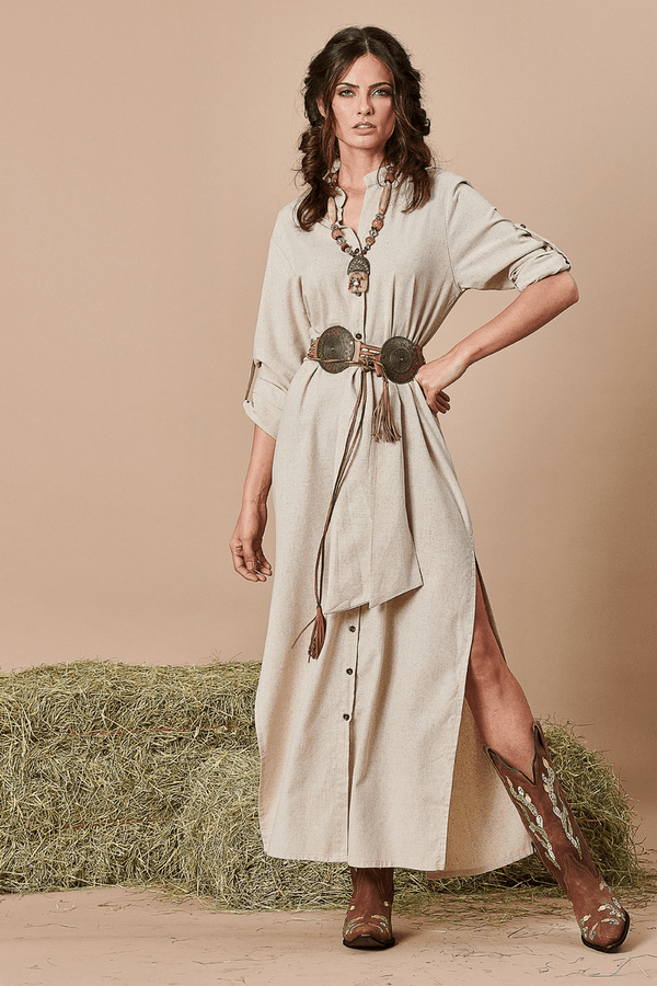 
			Chemise Longo de Linho com Faixa Bege
		
