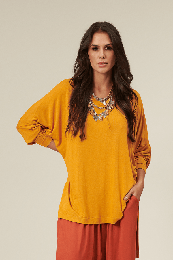 Blusa Básica com Recortes Amarela - Veste P M G