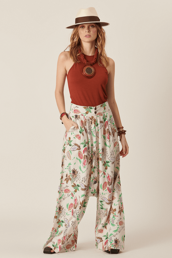 
			Calça Saruel de Linho Bege Estampada
		